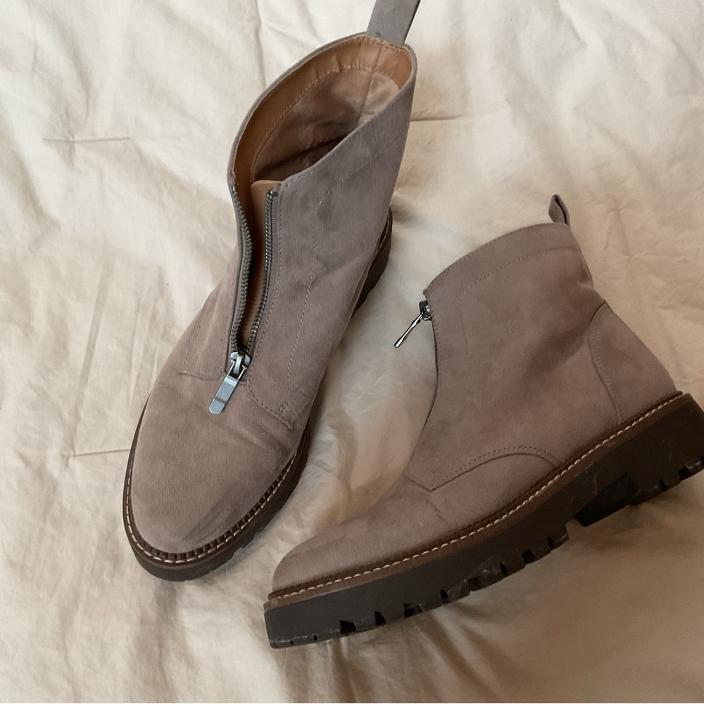 Nordstrom Rack Faux Suede Ankle Boots Thick Lug Sole Front Zip Women’s Sz 8.5 - Picture 8 of 9